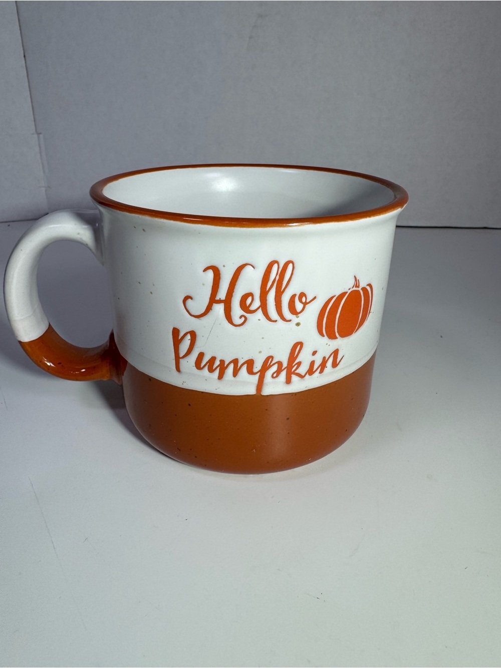 Hello Pumpkin Fall Ceramic Mug - Orange and White
